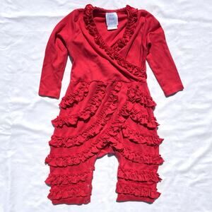 Lemon Loves Layette Ruffle Jumpsuit Baby Girls 12-18 Months Red Long Sleeve